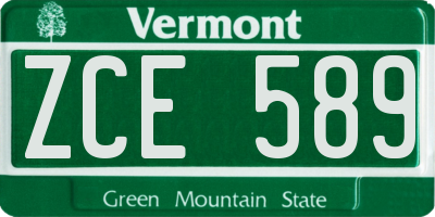 VT license plate ZCE589