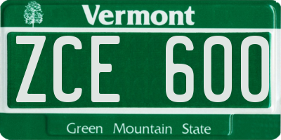 VT license plate ZCE600