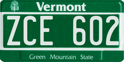 VT license plate ZCE602