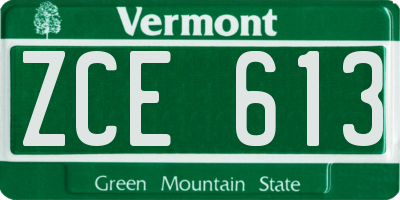 VT license plate ZCE613