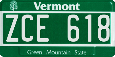 VT license plate ZCE618