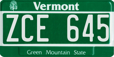 VT license plate ZCE645