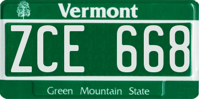 VT license plate ZCE668