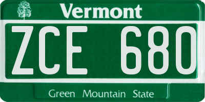 VT license plate ZCE680