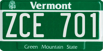 VT license plate ZCE701