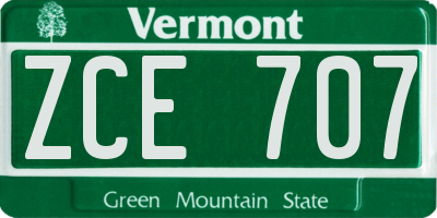 VT license plate ZCE707