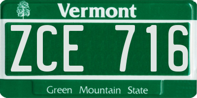 VT license plate ZCE716