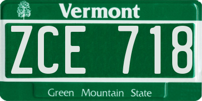VT license plate ZCE718