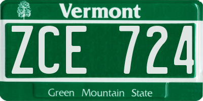 VT license plate ZCE724
