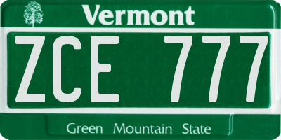 VT license plate ZCE777