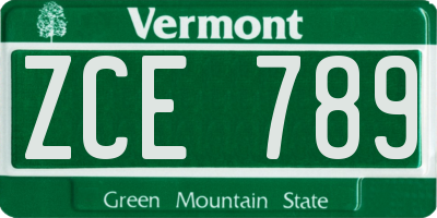 VT license plate ZCE789