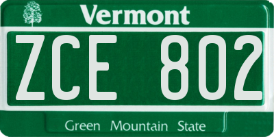 VT license plate ZCE802