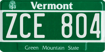 VT license plate ZCE804