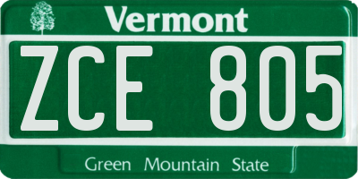 VT license plate ZCE805