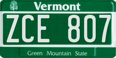 VT license plate ZCE807