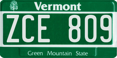 VT license plate ZCE809