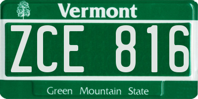 VT license plate ZCE816
