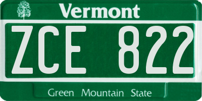 VT license plate ZCE822