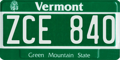 VT license plate ZCE840