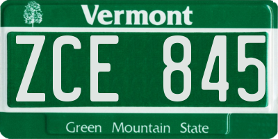 VT license plate ZCE845