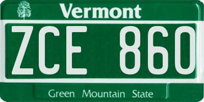 VT license plate ZCE860