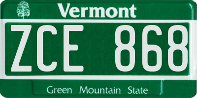 VT license plate ZCE868