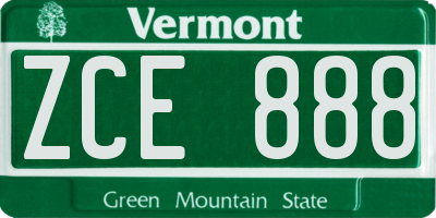 VT license plate ZCE888
