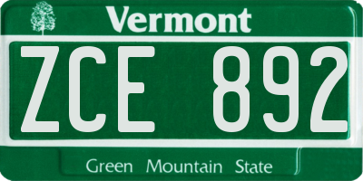 VT license plate ZCE892