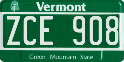 VT license plate ZCE908