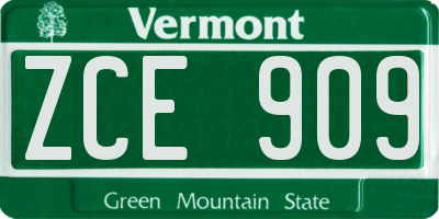 VT license plate ZCE909