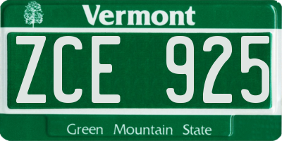 VT license plate ZCE925