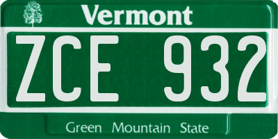 VT license plate ZCE932