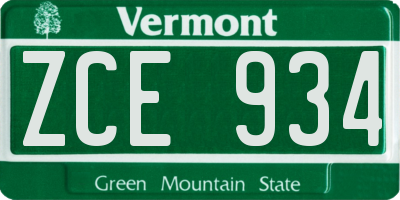 VT license plate ZCE934