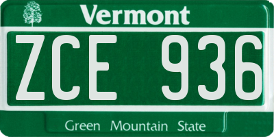 VT license plate ZCE936