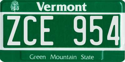 VT license plate ZCE954