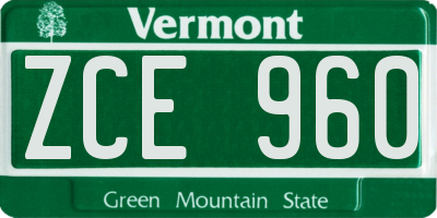 VT license plate ZCE960