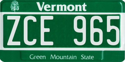 VT license plate ZCE965