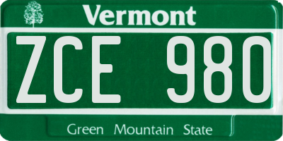 VT license plate ZCE980