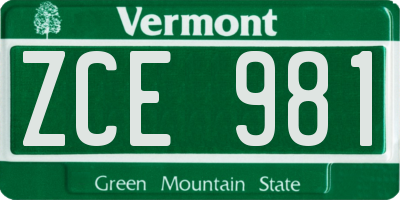 VT license plate ZCE981