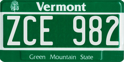 VT license plate ZCE982