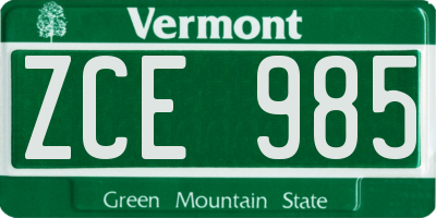 VT license plate ZCE985