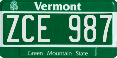 VT license plate ZCE987
