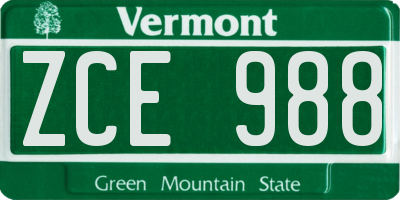 VT license plate ZCE988