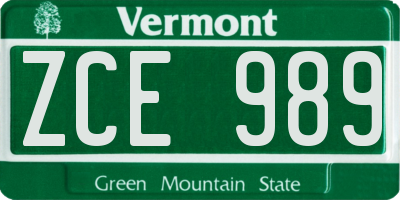 VT license plate ZCE989