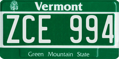 VT license plate ZCE994