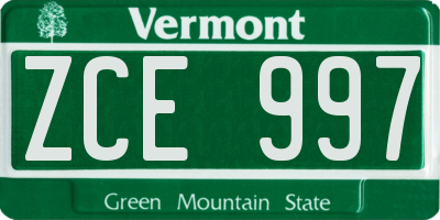 VT license plate ZCE997