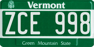 VT license plate ZCE998