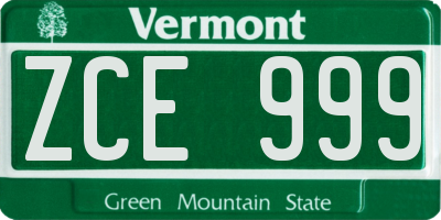 VT license plate ZCE999