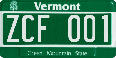 VT license plate ZCF001
