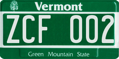 VT license plate ZCF002
